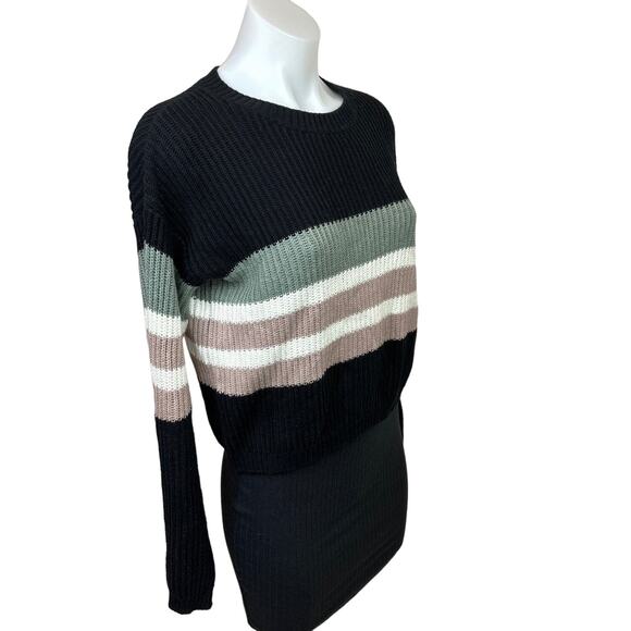 Raffi Cashmere Womens Black Multicolor Stripe  Colorblock Short Sweater Top XS - Picture 3 of 7